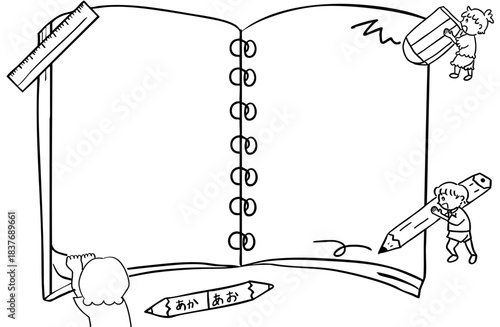 リングノートのフレーム／モノクロ