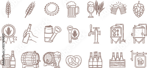 Illustrative Icons of Breweries, Hops, and Beer Gear in a Creative Layout