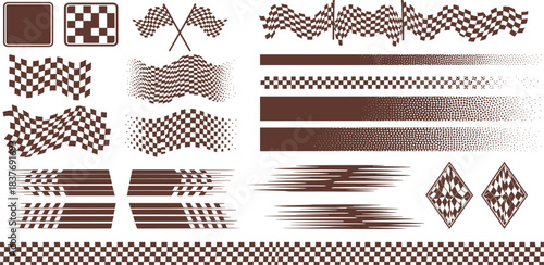 Checkered Flag Design Elements: An assortment of checkered flag elements with multiple design to race and speed themes.