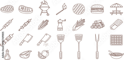 Grilling Steaks and Burgers at a Summer Cookout, Outdoor Garden, Illustration, Fun Atmosphere