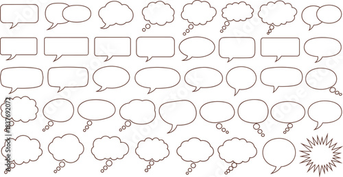 A collection of various outlined speech and thought bubbles in different shapes and sizes, perfect for adding dialogue or ideas to designs