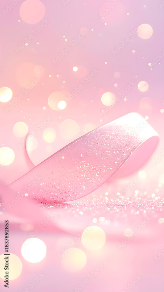 Fototapeta premium ピンクのリボンと幻想的な背景