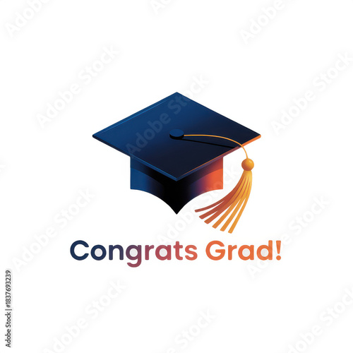 Graduation cap with tassel and congrats grad text in modern gradient style for academic celebration achievement and commencement announcement designs
