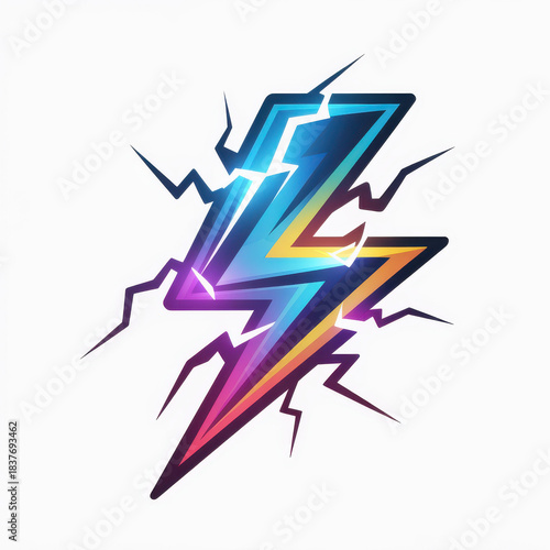 Vibrant multicolor lightning bolt symbol with electric energy effect glowing edges and dynamic crackling lines for power and high energy themes