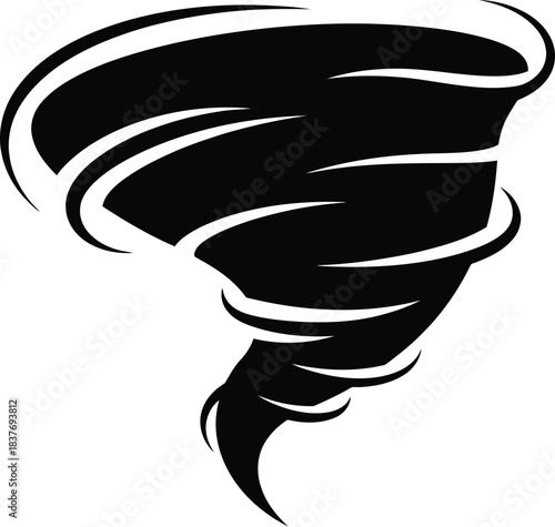 Abstract black tornado swirl graphic design element on transparent background silhouette