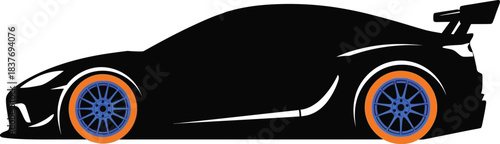 Sleek sports car with vibrant wheels a striking silhouette on transparent background