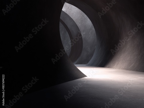 Fototapeta Naklejka Na Ścianę i Meble -  Modern 3D render of geometric tunnels with subtle textured surfaces