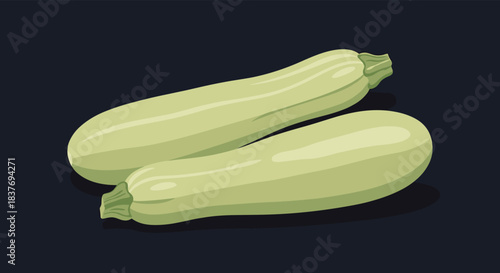 Two fresh whole light green zucchinis or summer squashes illustrated in a realistic style on a solid dark background.