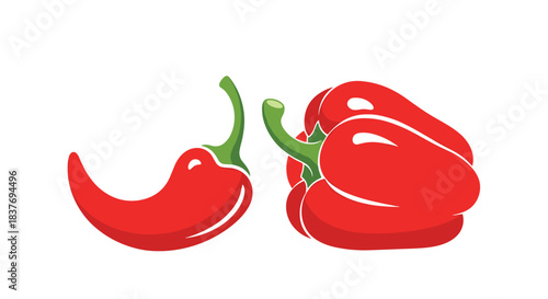 A bright red chili pepper and a red bell pepper side-by-side in a simple stylized icon format on a white background.