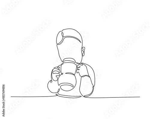 Cute baby drinking milk outline drawing illustration. one continuous line drawing of baby drinking milk.