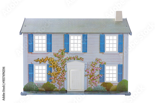 Vintage tin lithograph doll house, child's toy, 1980's