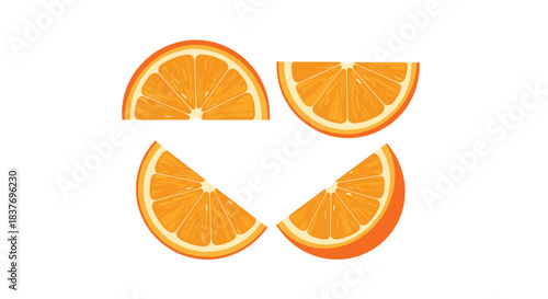Set of fresh orange fruit slices including a half and three quarter wedges showing the juicy texture in a flat vector style.