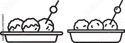 Simple line drawing meatballs in tray silhouette