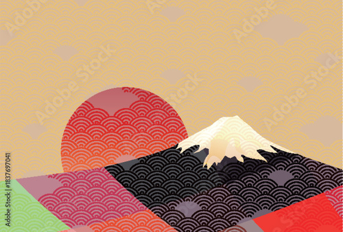 和柄　富士山　年賀状　背景	