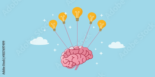 Bright ideas taking flight from a human brain innovation concept