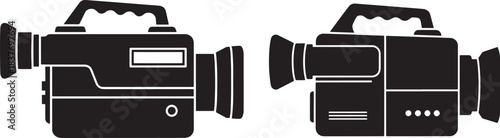 Two retro video camera silhouettes facing opposite directions
