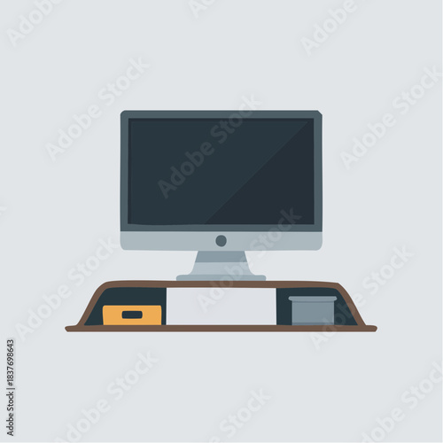 Modern Computer Monitor on a Desk Shelf Organizer.