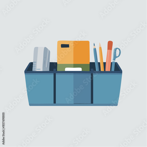 Desk organizer caddy with office and school supplies.