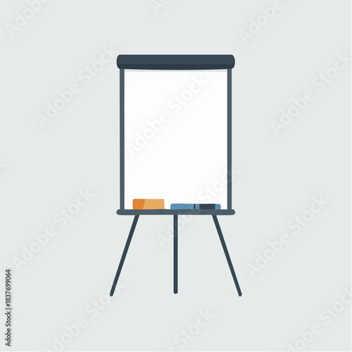 Blank white flip chart on a tripod stand for presentations.