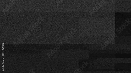 Glitched digital screen with horizontal bands of static noise and dark rectangular blocks abstract analog