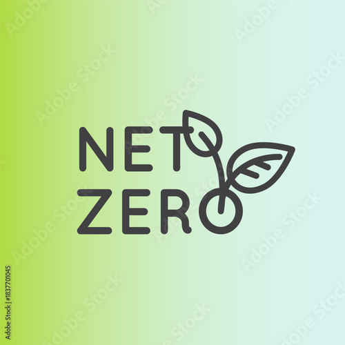 Net Zero emissions CO2 Cloud With Leaf Line Icons Badge