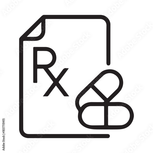 Medical prescription paper with rx symbol and two pills