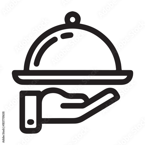 Hand serving food under a cloche icon