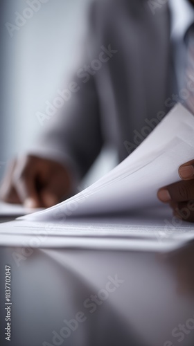 Businessman reviewing contract documents on desk