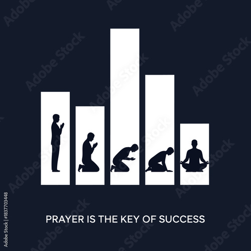 Prayer is the Key of Success with People Praying in Different Poses.