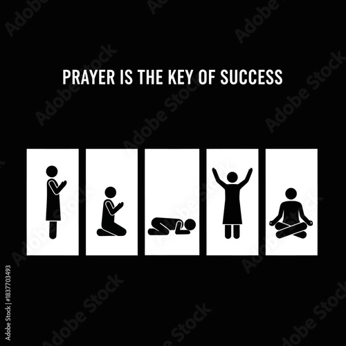 Diverse Prayer Poses Representing Success and Spirituality.