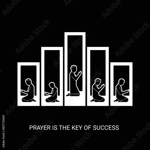 People praying in abstract frames symbolizing success and faith.