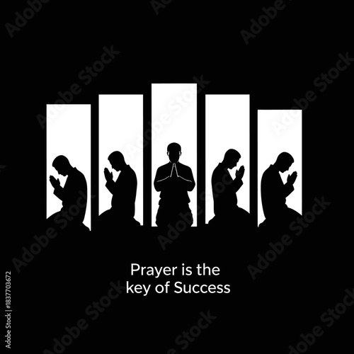 Silhouettes of people praying, symbolizing faith and success.