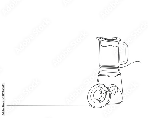 kitchen electric juicer outline drawing illustration. one continuous line drawing of juice maker or blender.