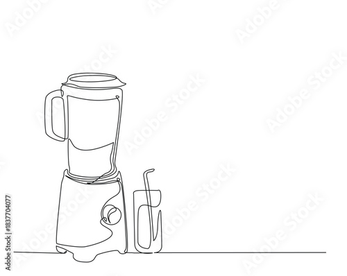 kitchen electric juicer outline drawing illustration. one continuous line drawing of juice maker or blender.