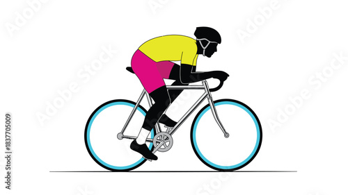 A cyclist in motion vividly colored with a striking silhouette