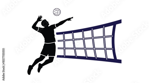 Volleyball player in action jumping to spike the ball a striking silhouette