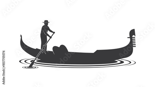 A gondolier propelling a traditional venetian gondola a striking silhouette