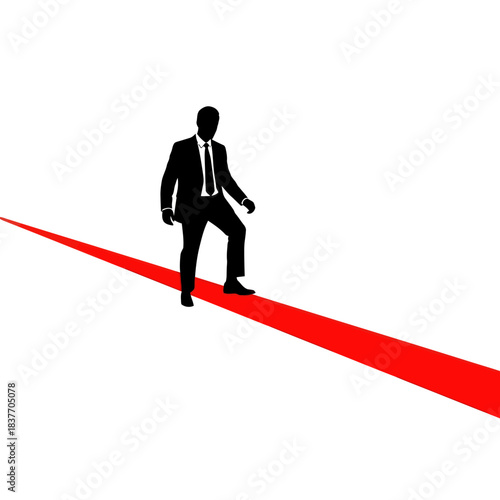 Silhouette of a Businessman Walking on a Red Line.