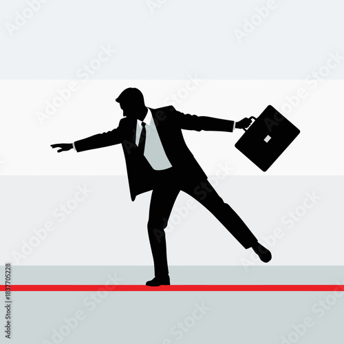 Businessman Balancing on a Line with Briefcase.