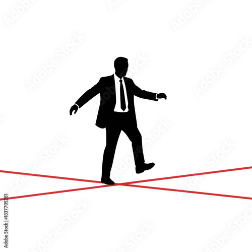 Businessman balancing on a tightrope demonstrating risk and focus in business.