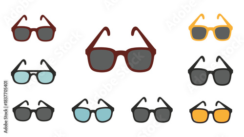 A collection of stylish sunglasses in various colors a flat design silhouette