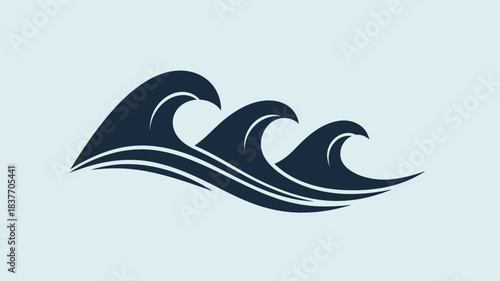 Stylized ocean waves design a dark blue and white graphic silhouette