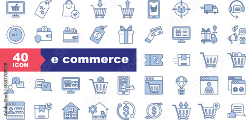 e commerce bkue icons set