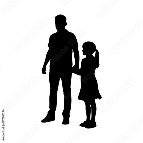 Brother and Sister Silhouette Vector Illustration