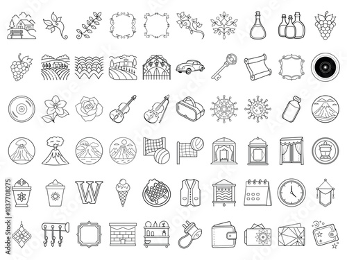 Mega Outline Coloring Pack: Holiday, Nature, Construction, Food, Beauty, Education & Farm Vector Set