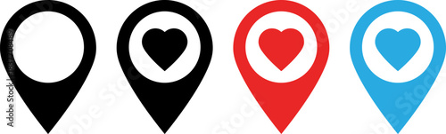 Map Pin and Heart Location Icons