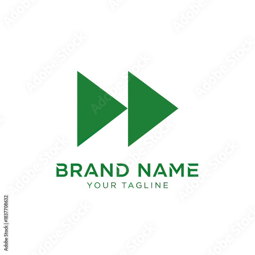Green Fast Forward Play Button Logo Design Template.