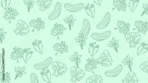 Seamless pattern of vegetables like cucumbers and peppers. Perfect for kitchen decor, food packaging, and fabric design projects. Vibrant and versatile design.