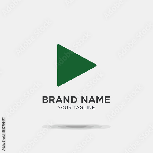 Green Play Button Logo for Brand Name and Tagline.