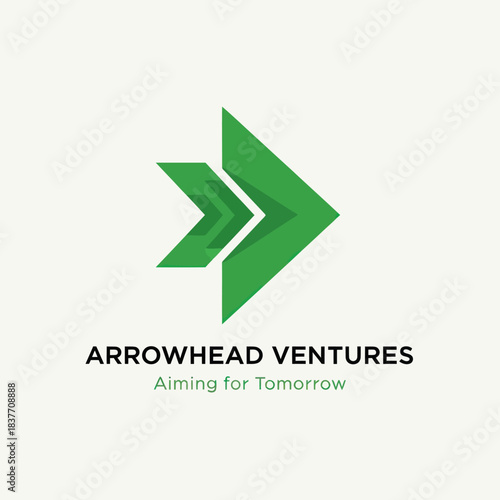 Arrowhead Ventures Logo with Green Forward-Pointing Arrows and Slogan.